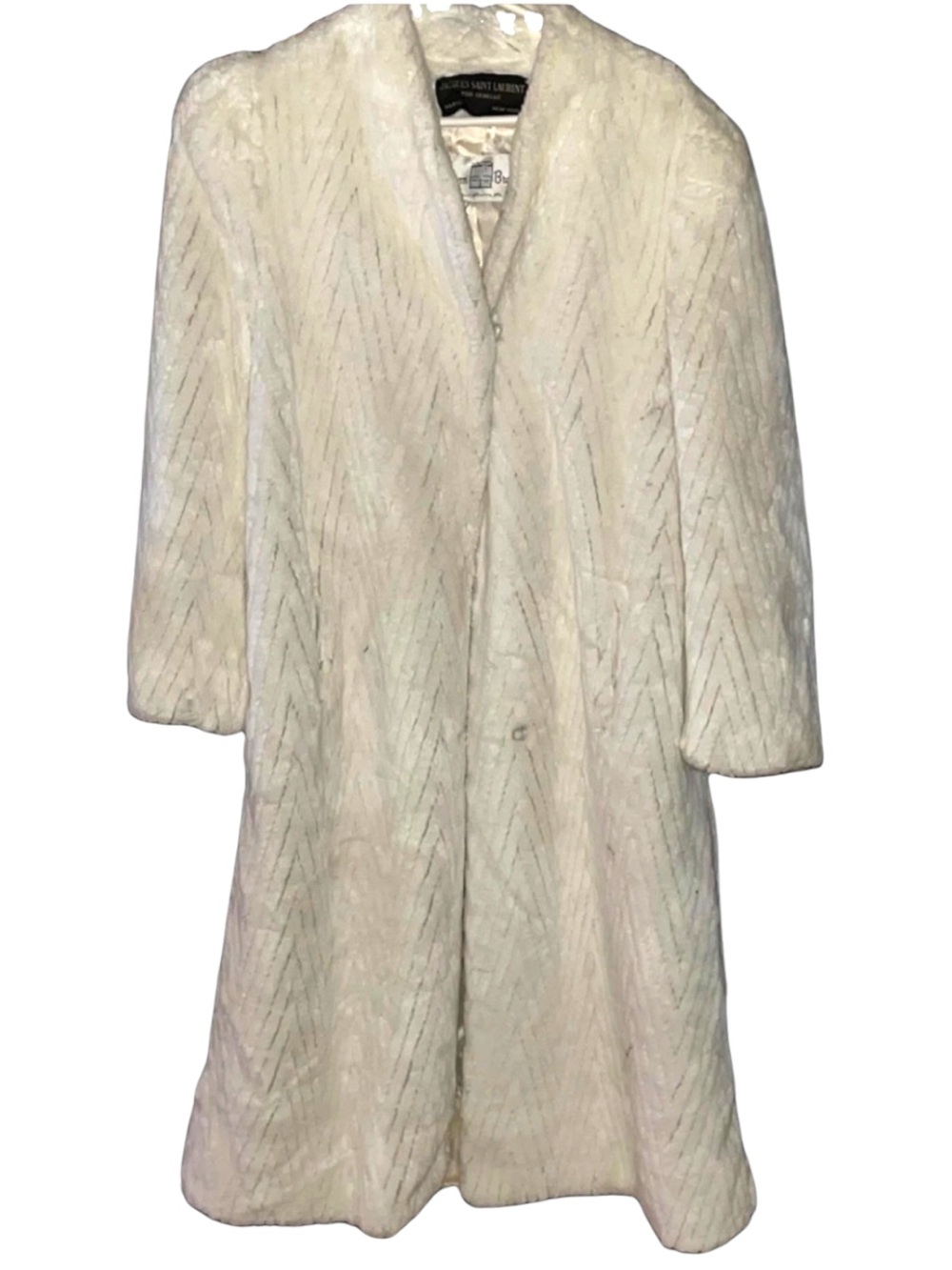 Vintage Jacques Saint Laurent Cream Chevron Faux Fur Coat